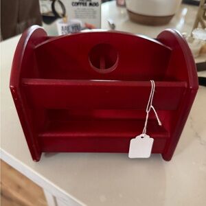 Red Wooden Napkin/ Utensil Holder